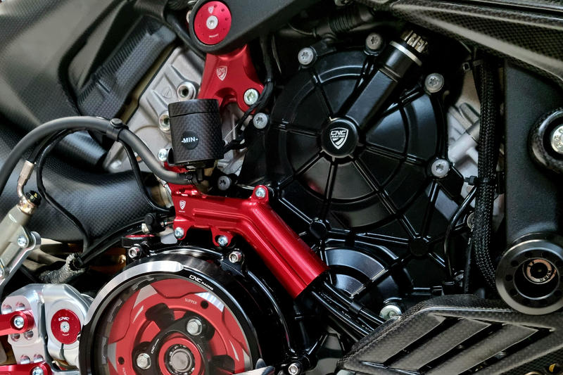 Brake lines cover with fluid tank bracket Ducati