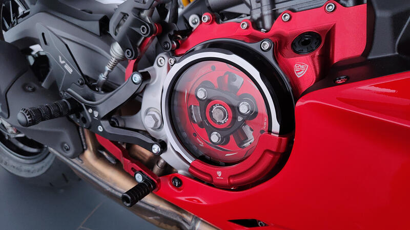Slider protezione cover frizione – Ducati V2 MY2025 (per cover trasparente CNC Racing CA511)